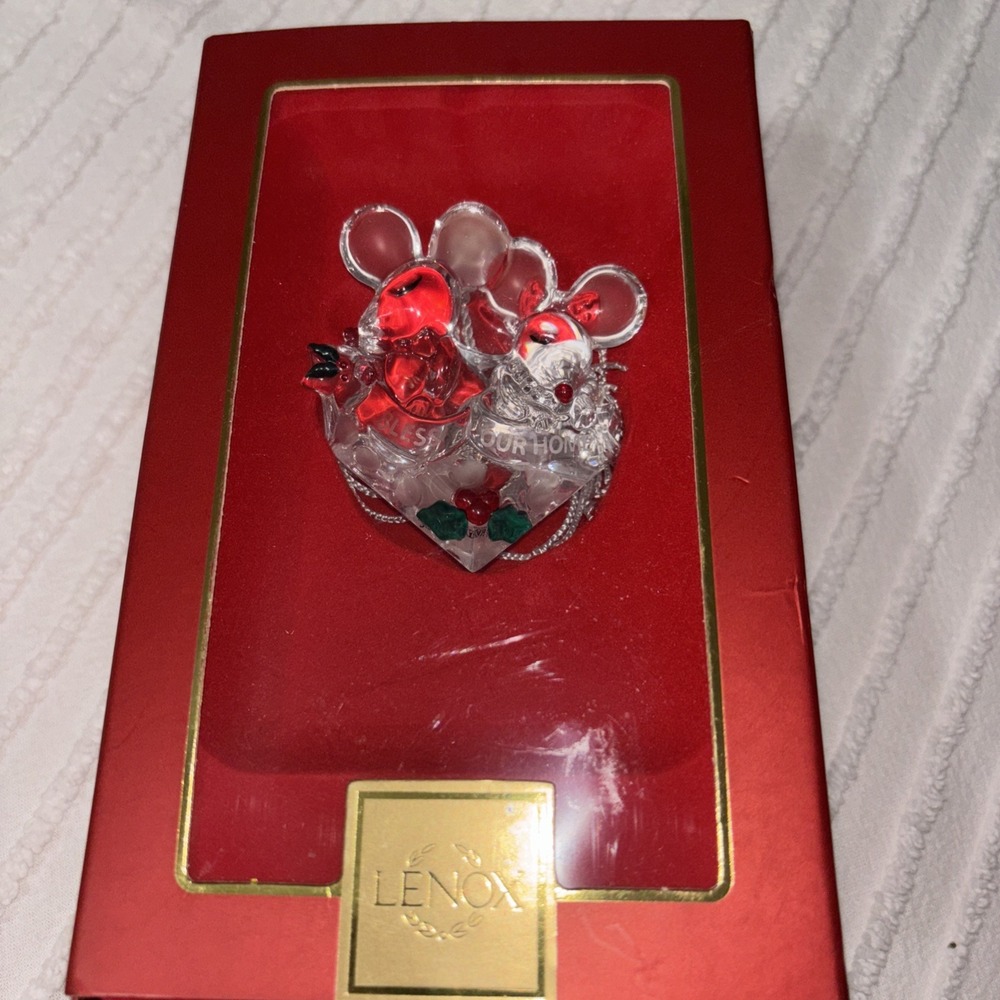 Lenox Crystal‎ "Bless Our Home" Ornament Original Box Mice Sleeping 2007